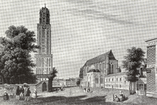 601595 Gezicht op het Munsterkerkhof te Utrecht uit het zuiden met de Domtoren en -kerk met daarnaast het Leesmuseum en ...